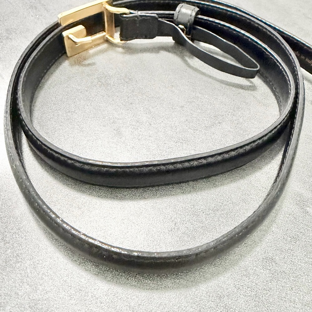 Vintage Gucci Tom Ford Era Black Leather Belt With G Gold Buckle Signed Gucci - Picture 3 of 4